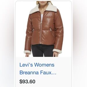 Levi's Womens Breanna Faux Leather Puffer Jacket with Sherpa Lined Collar